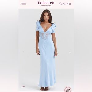 House of CB Pale Blue Maxi Dress with Lace Bodice